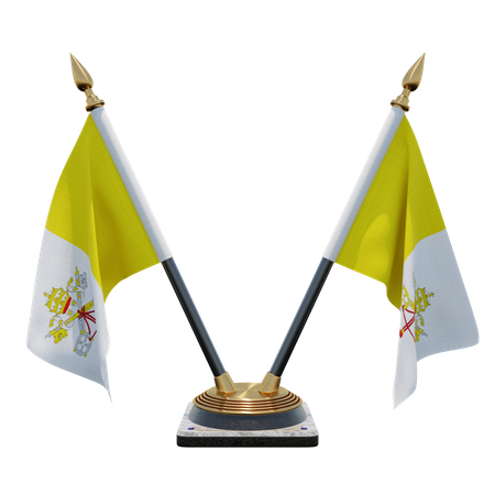 Vatican City Double Desk Flag Stand  3D Illustration