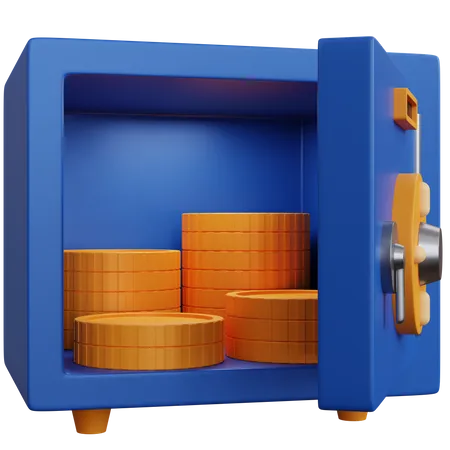3 D Rendering Safe Box With Some Coins Isolated 3D Icon