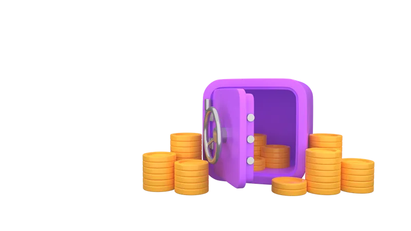 Vault or Safe box with coin stacks  3D Illustration