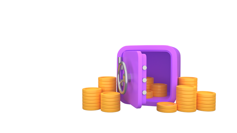 Vault or Safe box with coin stacks  3D Illustration