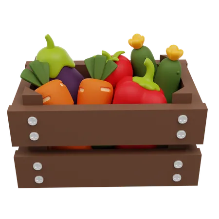 Vegetables In A Wooden Box 3 D Render Icon 3D Icon