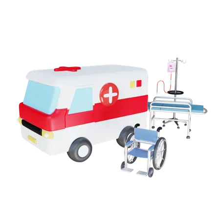 3 D Render Ambulancia Medica Con Silla De Ruedas Y Cama De Paciente 3D Illustration