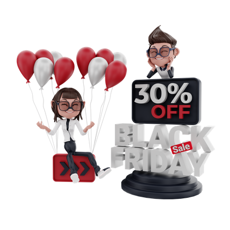Promoção de 30 por cento na Black Friday  3D Illustration