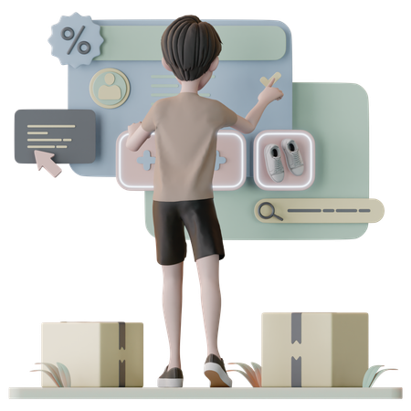 Vendedor listando produto para venda  3D Illustration