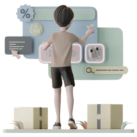 Vendedor listando produto para venda  3D Illustration