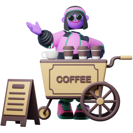 Venda com carrinho de café  3D Illustration