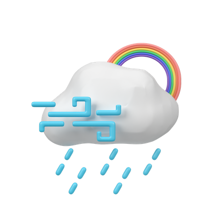 Pluie venteuse avec arc-en-ciel  3D Icon