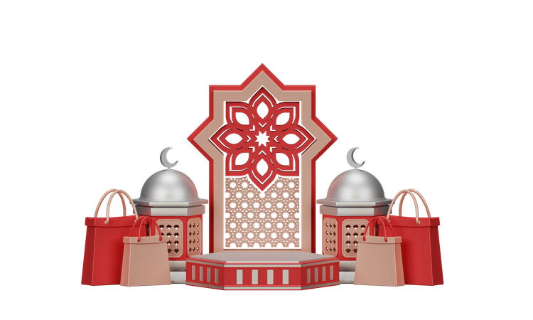 Venta De Ramadán Con Adorno De Mezquita  3D Illustration