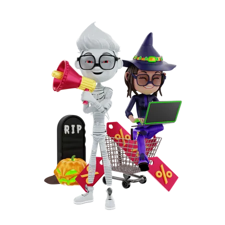 Publicité de vente d'Halloween en ligne  3D Illustration