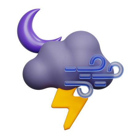 Venteux et nuageux, nuit  3D Icon