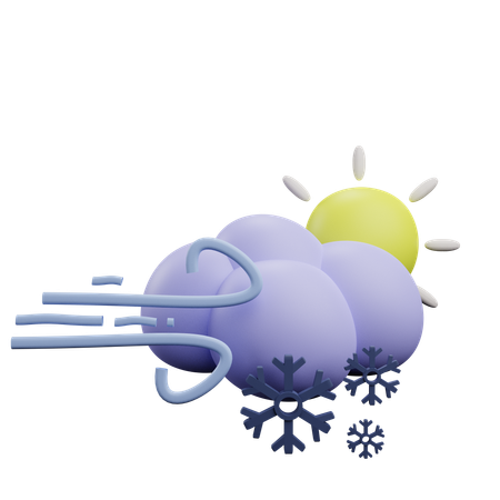 Nuage de neige venteux avec soleil  3D Icon