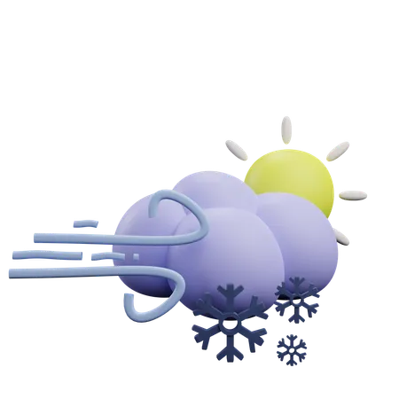 Nuage de neige venteux avec soleil  3D Icon