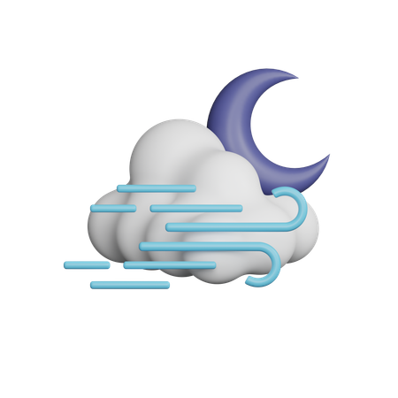 Venteux nuageux nuit demi lune  3D Icon