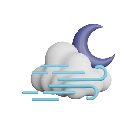 Venteux nuageux nuit demi lune  3D Icon