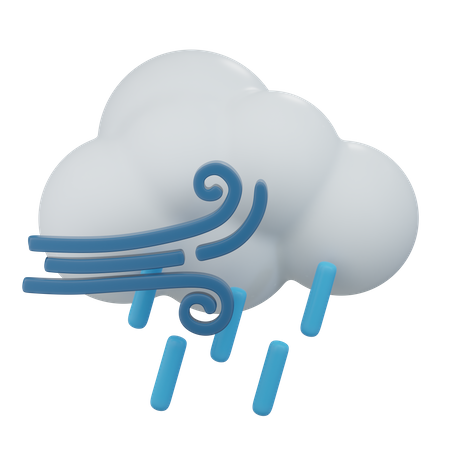 Venteux nuageux pluie  3D Icon