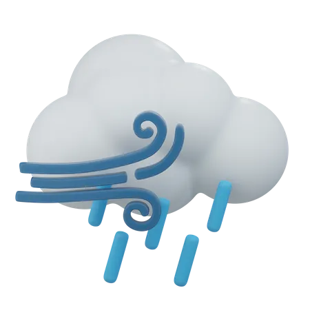 Venteux nuageux pluie  3D Icon