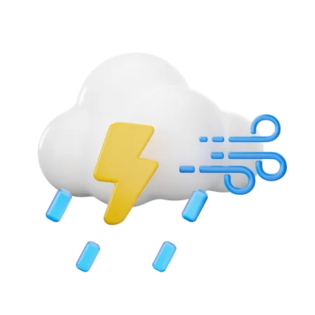Vento nublado chuva com trovão  3D Icon