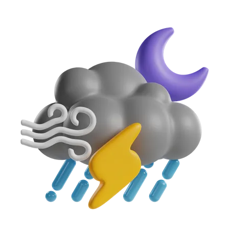 Noite de tempestade com trovões ventosos  3D Icon