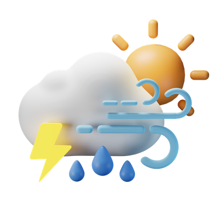 Día ventoso, trueno y lluvia  3D Icon