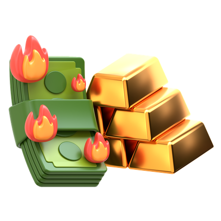 Verbranntes Geld und Gold  3D Icon