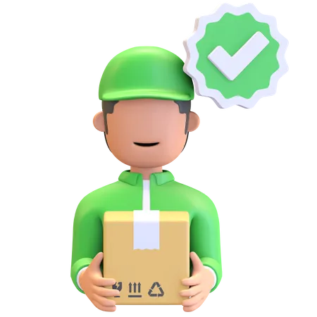Verified courier boy holding package  3D Illustration