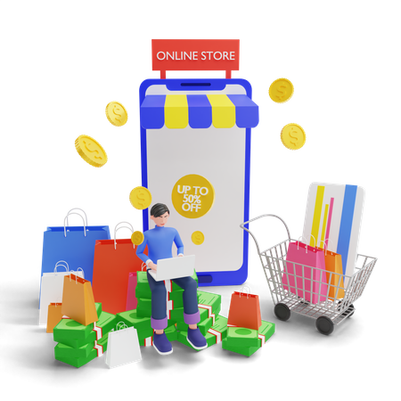 Shopping-App-Verkauf  3D Illustration