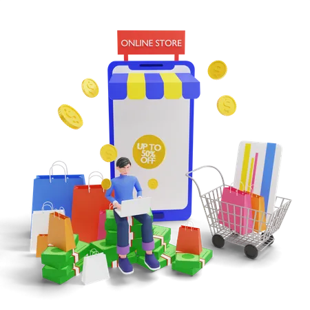 Shopping-App-Verkauf  3D Illustration