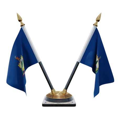 Vermont Double Desk Flag Stand  3D Flag