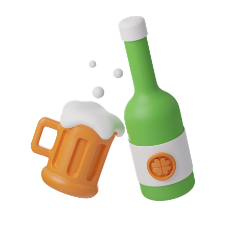 Verre de bière et bouteille  3D Icon