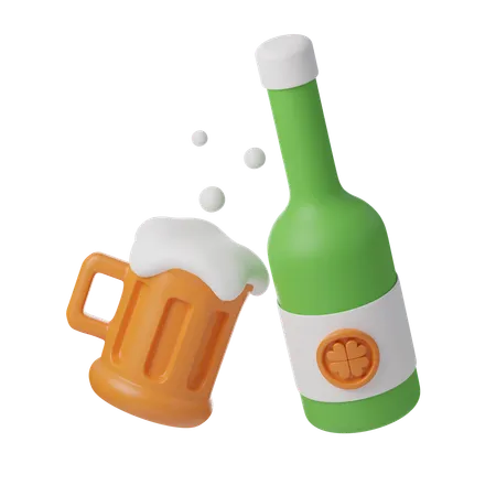 Verre de bière et bouteille  3D Icon