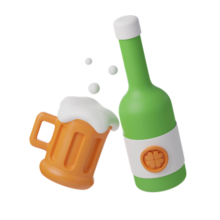 Verre de bière et bouteille  3D Icon