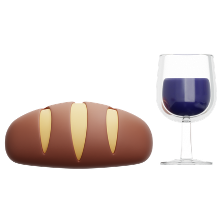 Verre de vin de raisin avec du pain  3D Icon
