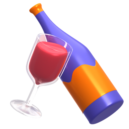 Verre et bouteille de vin  3D Icon