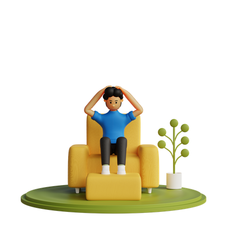 Verwirrter Mann sitzt auf Stuhl  3D Illustration