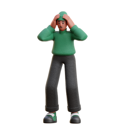 Verwirrter Mann steht mit beiden Händen auf dem Kopf  3D Illustration