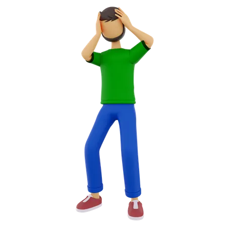 Verwirrter Mann steht mit beiden Händen  3D Illustration