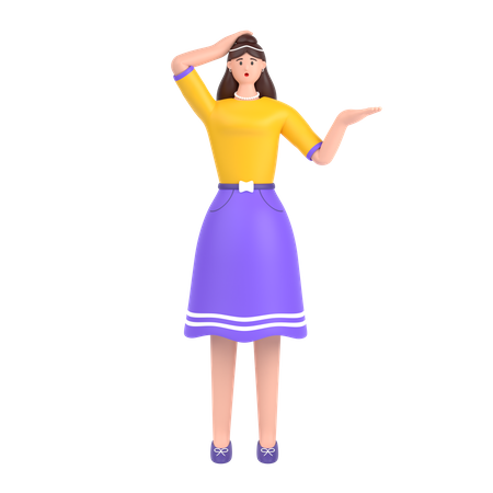 Verwirrt Mädchen hält Hände auf der Taille pose  3D Illustration