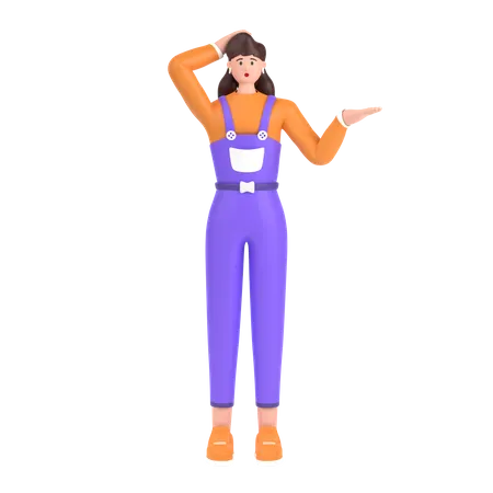 Verwirrt Mädchen hält Hände auf der Taille pose  3D Illustration