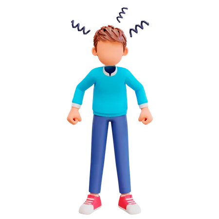 Cute Boy Very Angry 3D Illustration