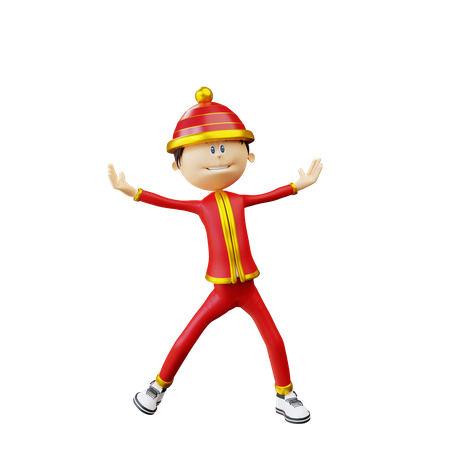 Very happy Chinese man  3D Illustration