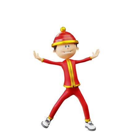 Very happy Chinese man  3D Illustration