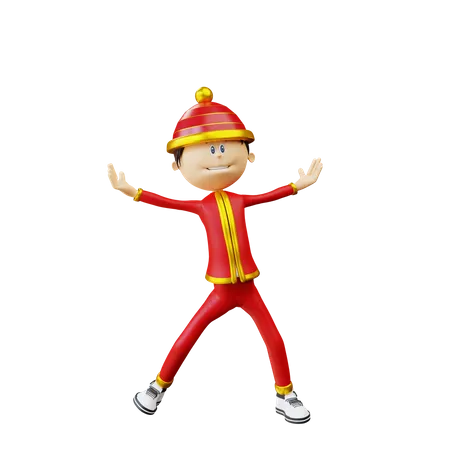 Very happy Chinese man 3D Illustration