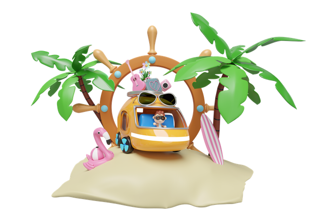 Viagem à praia  3D Illustration