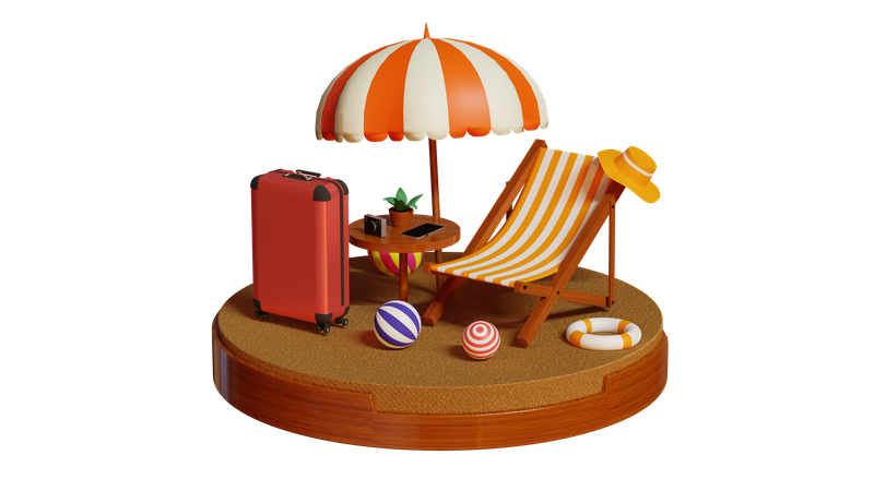 Viajando en la playa  3D Illustration