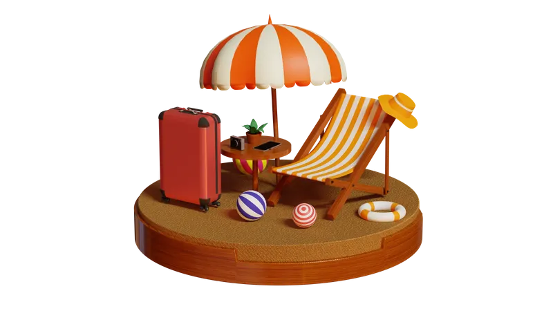 Viajando en la playa  3D Illustration