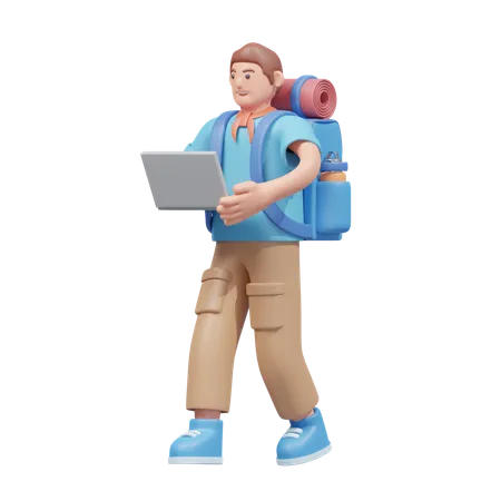 Viajante com laptop  3D Illustration