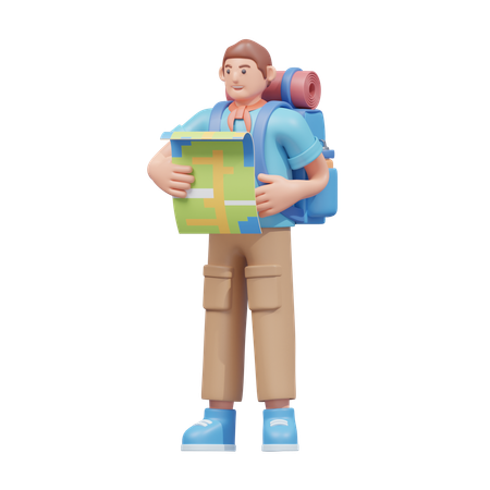Viajante com mapa  3D Icon