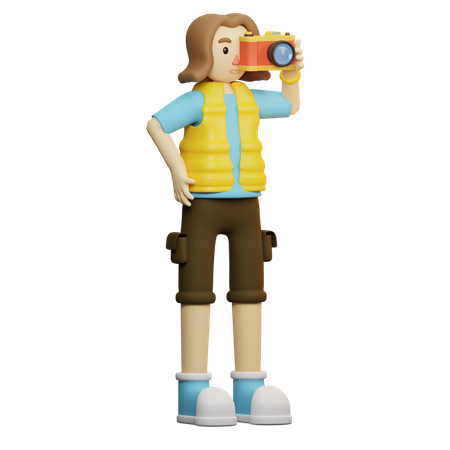 Viajante tirando foto na câmera  3D Icon