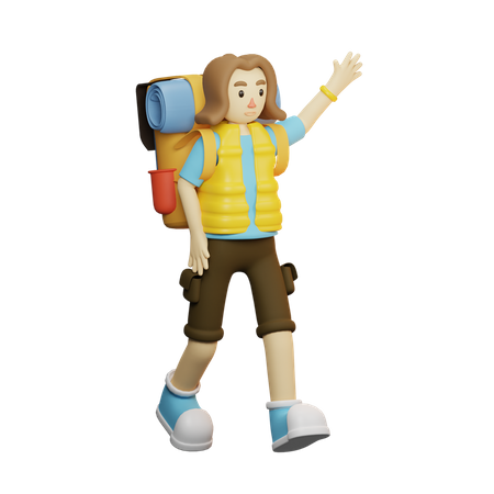 Viajante traz mochila  3D Illustration