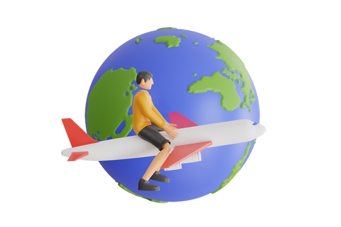 Viajar por el mundo en avión  3D Illustration